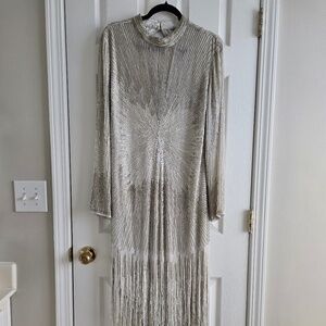 ASOS Beaded Long-Sleeve Open Back Asymmetrical Fringe Dress